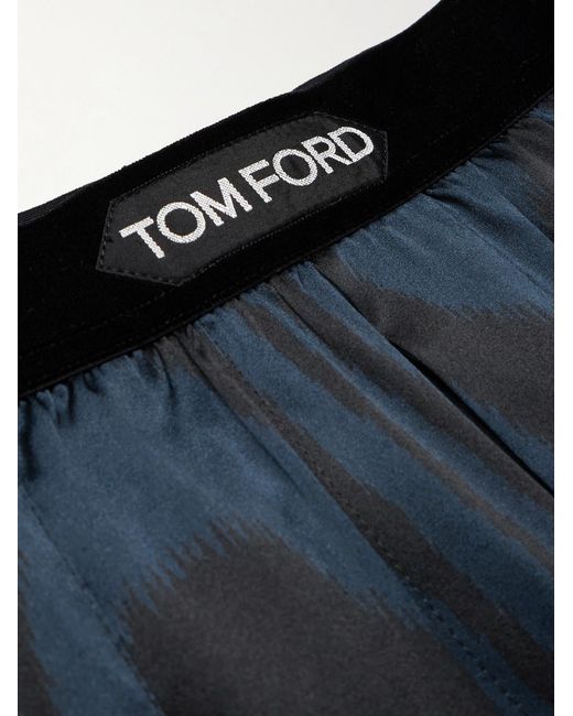 Tom Ford Blue Velvet-Trimmed Printed Stretch-Silk Satin Pyjama Trousers for men