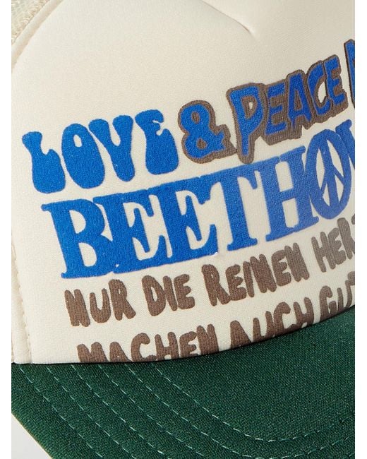 Kapital Blue Love & Peace And Beethoven Printed Neoprene And Mesh Trucker Cap for men