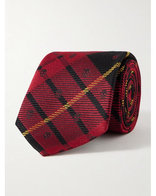 8Cm Logo-Embroidered Checked Silk Tie di McQueen da Uomo