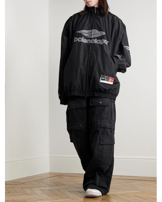 Balenciaga Black Appliquéd Logo-Embroidered Cotton-Blend Shell Track Jacket for men