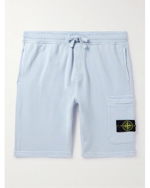 Stone Island Blue Straight-leg Logo-appliquéd Garment-dyed Cotton-jersey Drawstring Shorts for men