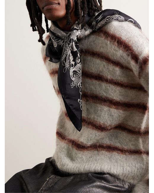 Acne Black Printed Silk-Twill Scarf for men