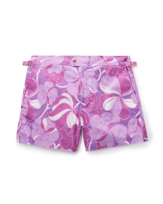 Tom Ford Purple Slim-fit Short-length Floral-print Swim Shorts for men