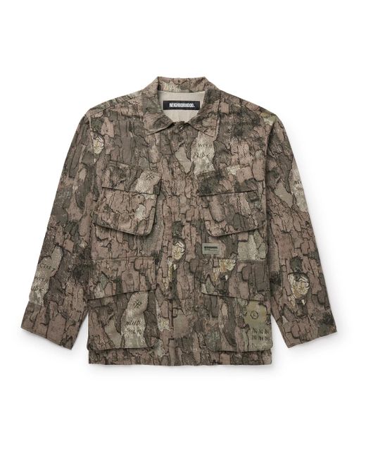 Neighborhood Gray Fatigue Logo-appliquéd Camouflage-print Cotton-ripstop Jacket for men