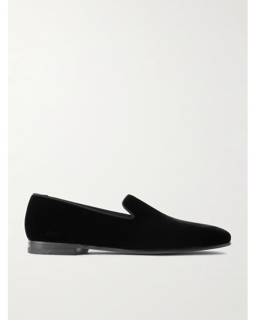 Manolo Blahnik Black Mario Grosgrain-Trimmed Velvet Loafers for men