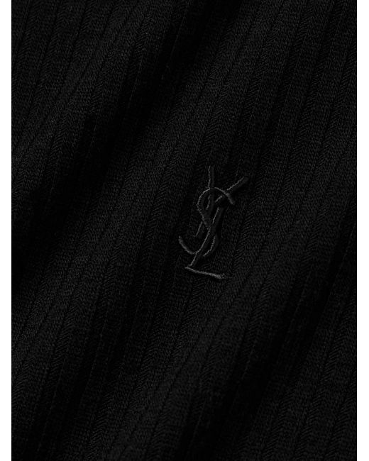 Saint Laurent Black Leo Logo-embroidered Wool Tank for men