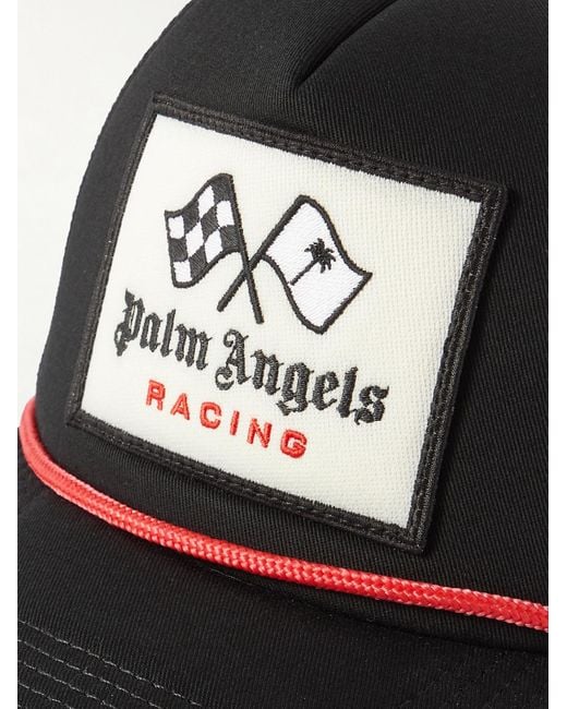 Berretto in twill e mesh di misto cotone con logo applicato Racing di Palm Angels in Black