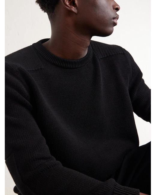 Saint Laurent Black Waffle-Knit Cotton Sweater for men