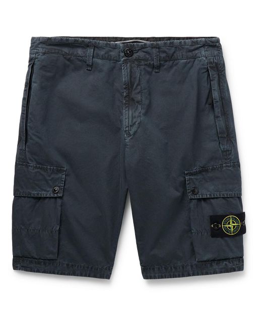 Stone Island Blue Logo-appliquéd Cotton-canvas Cargo Shorts for men