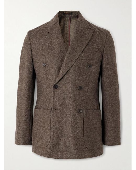 Rubinacci Brown Double-Breasted Wool-Flannel Blazer for men
