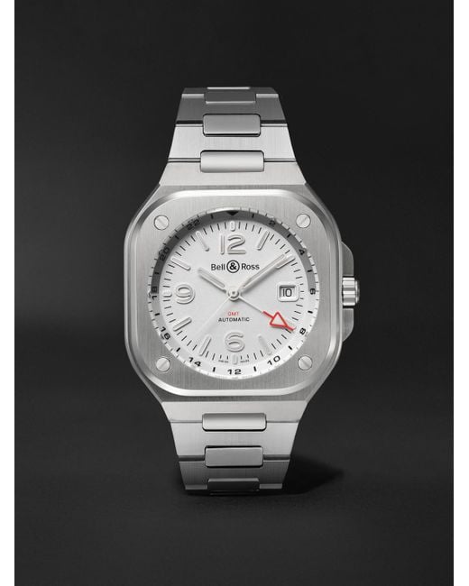 Bell & Ross Black Br 05 Gmt Automatic Stainless Steel Watch, Ref. Br05g-si-st/sst for men