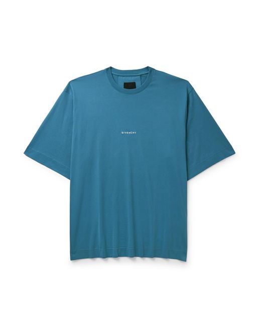 Givenchy Blue Aqua Star Story Oversized Logo-Embroidered Printed Cotton-Jersey T-Shirt for men