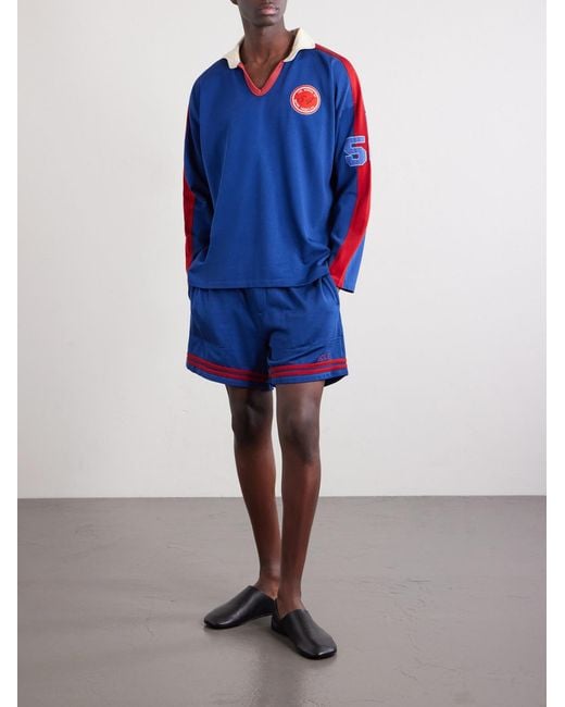 Bode Blue Lakewood Straight-Leg Logo-Embroidered Striped Jersey Shorts for men
