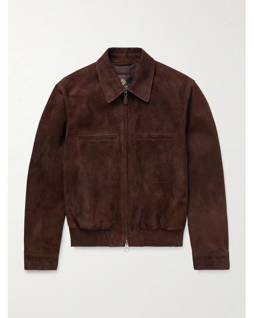 Loro Piana Brown Kane Rain System Suede Bomber Jacket for men