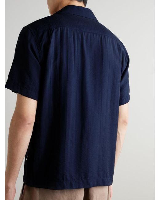 NN07 Blue Hank 5971 Camp-Collar Tencel Modal-Blend Seersucker Shirt for men