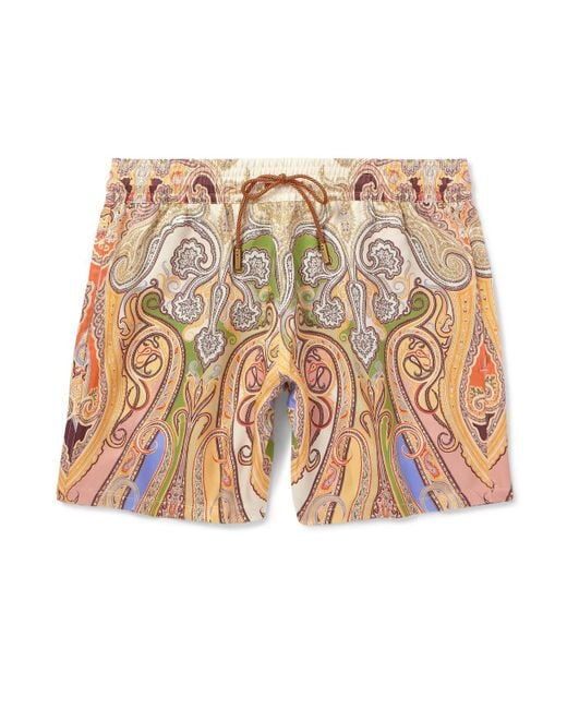 Etro Natural Straight-Leg Mid-Length Paisley-Print Swim Shorts for men