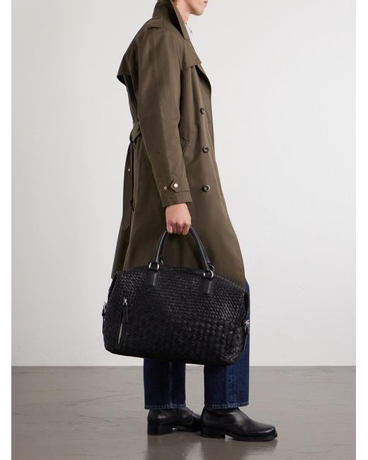 Officine Creative Black Woven Leather Weekend Bag for men