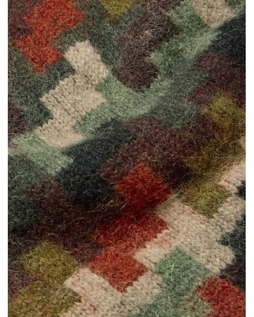 Aimé Leon Dore Green Camouflage-Print Houndstooth Alpaca-Blend Sweater for men