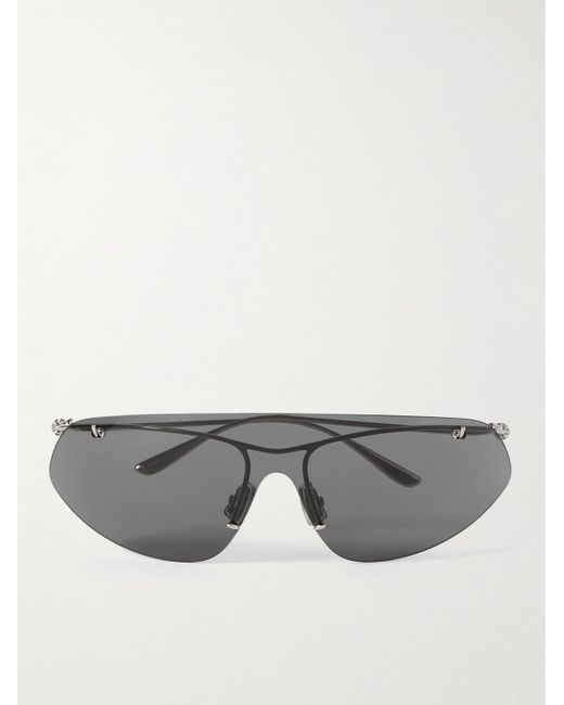 Bottega Veneta Gray Knot Shield Rimless Aviator-Style-Tone Sunglasses for men