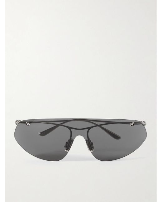 Bottega Veneta Gray Knot Shield Rimless Aviator-style Silver-tone Sunglasses for men