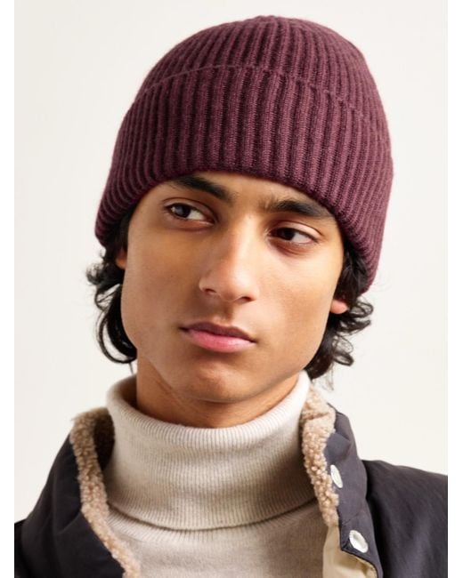 Brunello Cucinelli Red Ribbed Cashmere Beanie for men