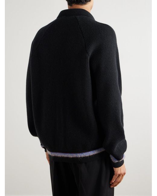A Kind Of Guise Blue Zaya Ribbed Merino Wool Zip-Up Sweater for men