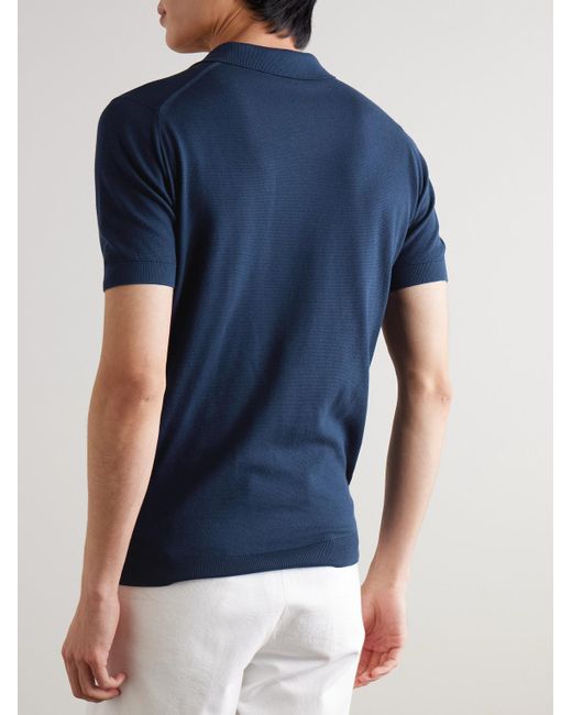 John Smedley Blue Roth Slim-Fit Sea Island Cotton-Piqué Polo Shirt for men