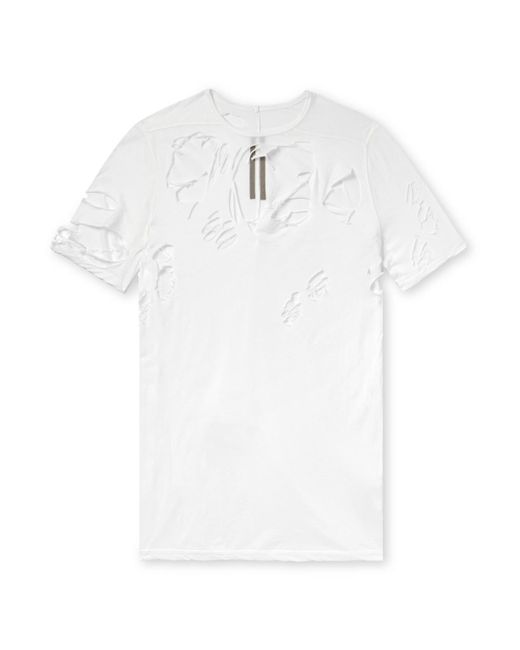 Rick Owens White Distressed Cotton-Jersey T-Shirt for men