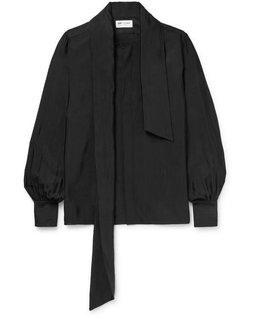 Saint Laurent Black Tie-neck Wool-blend Shirt for men