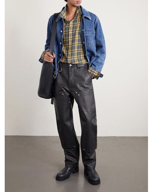 424 Gray Hoorsenbuhs Straight-Leg Studded Leather Trousers for men