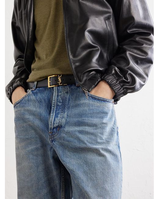 Saint Laurent Black 3cm Cassandre-embellished Reversible Leather Belt for men