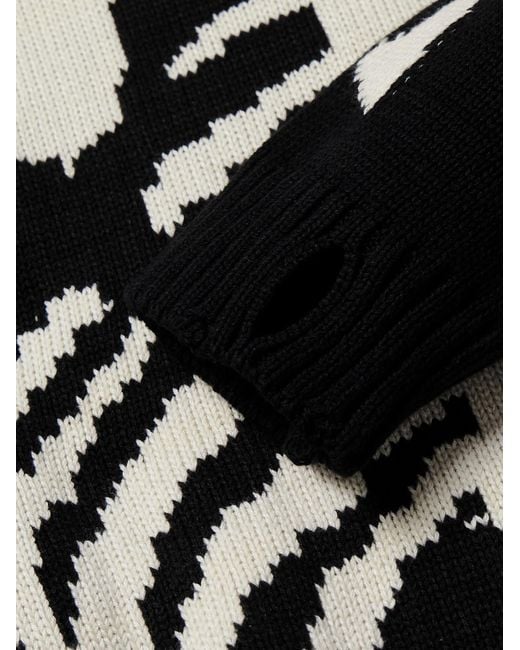 Kapital Black 5g Distressed Intarsia Cotton-blend Sweater for men