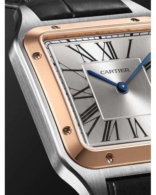 Cartier Black Santos-Dumont Large 18-Karat Rose And Stainless Steel Watch, Ref. W2Sa0037 for men