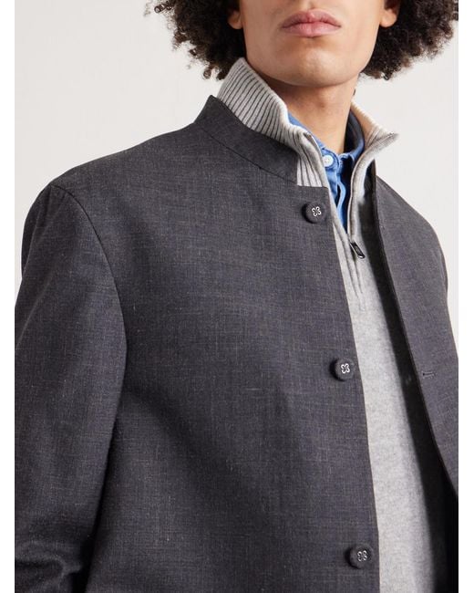 Fedeli Gray Cashmere Half-zip Sweater for men
