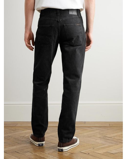 Nudie Jeans Black Gritty Jackson Slim-Fit Straight-Leg Organic Jeans for men
