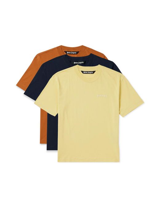 Palm Angels Yellow Three-pack Logo-embroidered Cotton-jersey T-shirts for men