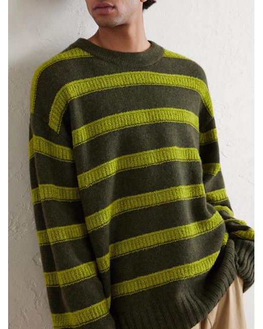 The Elder Statesman Green Ridgeline Striped Cashmere-Blend Sweater for men
