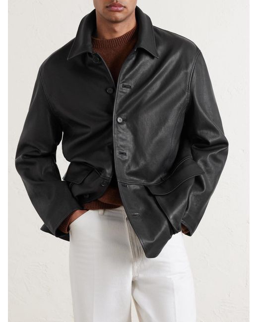 Auralee Black Full-grain Leather Jacket for men