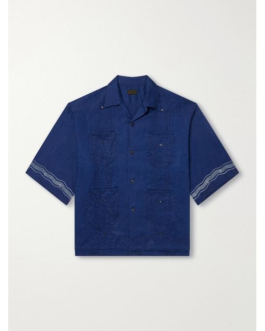 Kapital Blue Camp-Collar Printed Linen Cuban Shirt for men