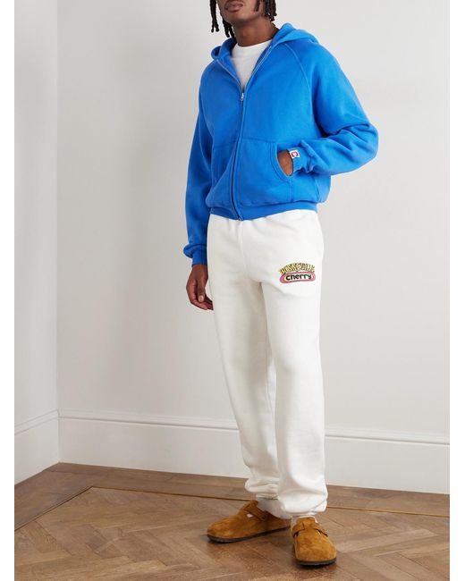 CHERRY LA Blue Logo-appliquéd Cotton-jersey Zip-up Hoodie for men