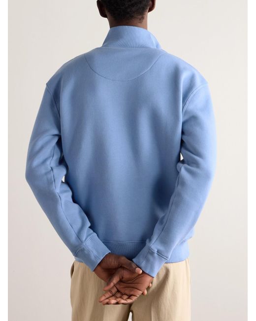 Maison Kitsuné Blue Logo-appliquéd Cotton-jersey Half-zip Sweatshirt for men
