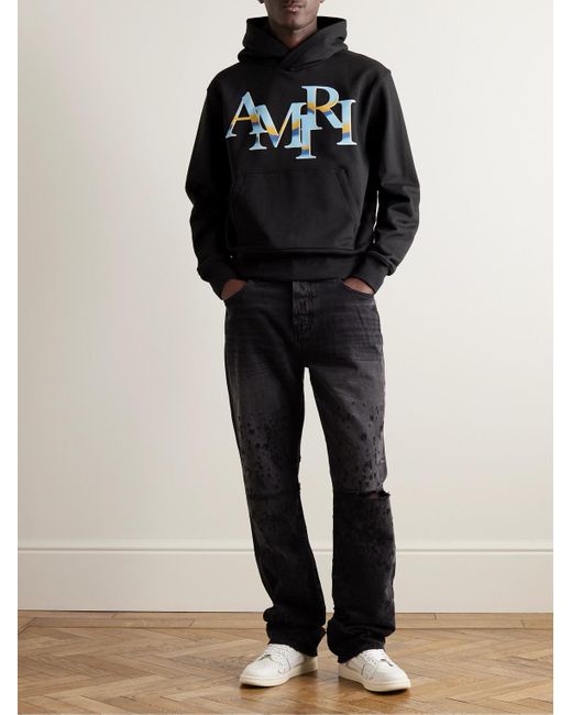 Amiri Black Staggered Chrome Logo-print Cotton-jersey Hoodie for men