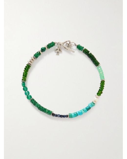 Peyote Bird Green Forest Grove Sterling Multi-Stone Bracelet for men