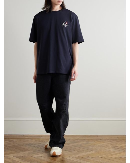 Loewe Blue Logo-Embroidered Cotton-Jersey T-Shirt for men