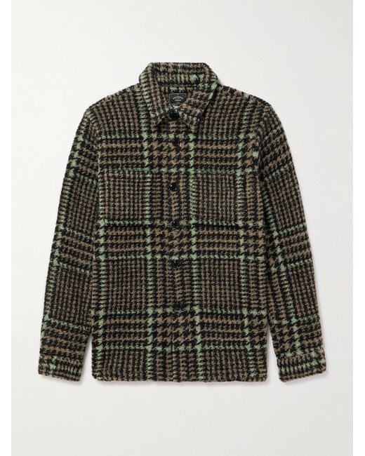 Portuguese Flannel Green Earthy Checked Knitted Wool Overshirt for men