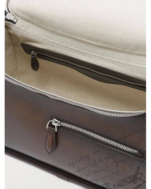 Berluti Gray Barrel Scritto Venezia Leather Messenger Bag for men