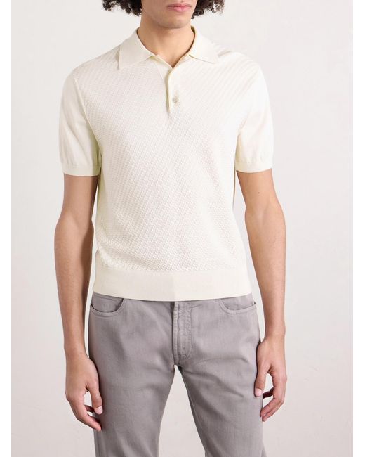 Canali White Cotton And Silk-blend Polo Shirt for men
