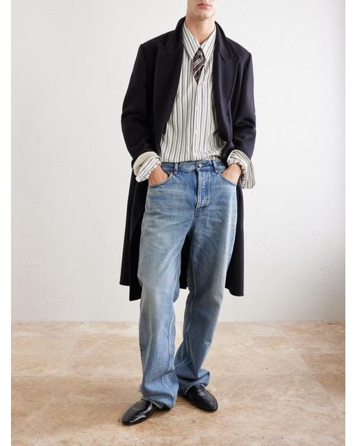 Saint Laurent Blue Double-breasted Wool-blend Coat for men
