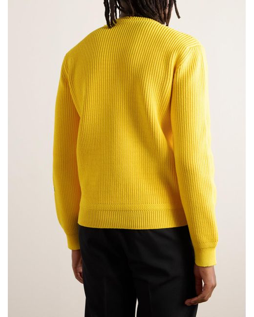 Gucci Pullover aus einer Baumwollmischung in Rippstrick mit Zierknöpfen und Intarsienlogomotiv in Yellow für Herren