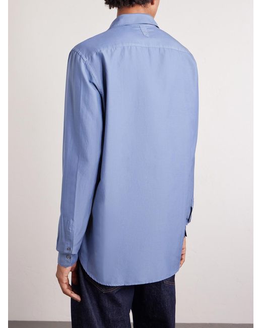 Canali Blue Garment-Dyed Cotton And Silk-Blend Shirt for men
